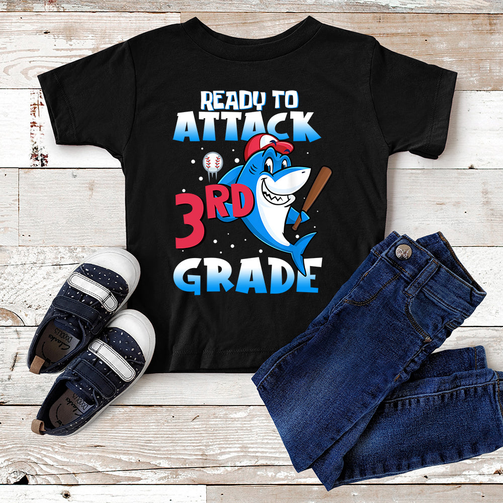 89Customized ready to attack school baseball shark personalized youth t-shirt