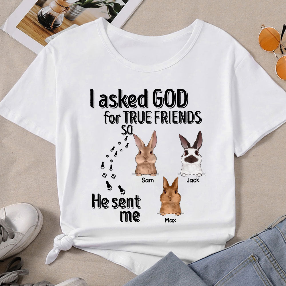 89Customized I asked God for a true friend Rabbit Lovers Pesonalized Shirt