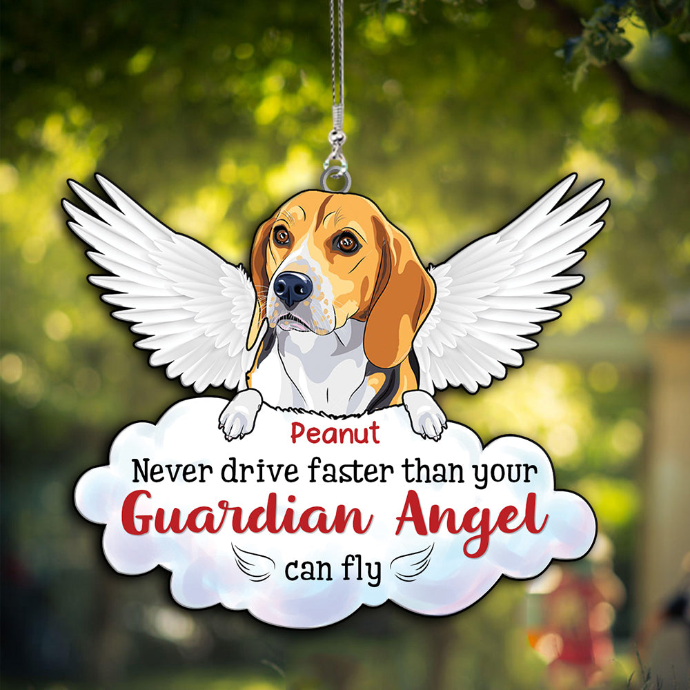 89Customized Never travel faster than your guardian angel can fly Angel Dog Dog lovers Car Ornament 2 Sides