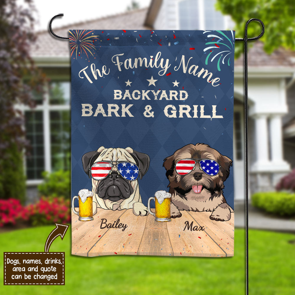 89Customized Dogs/Cats Celebrate 4th of July BBQ Backyard Bar & Grill Personalized Garden Flag