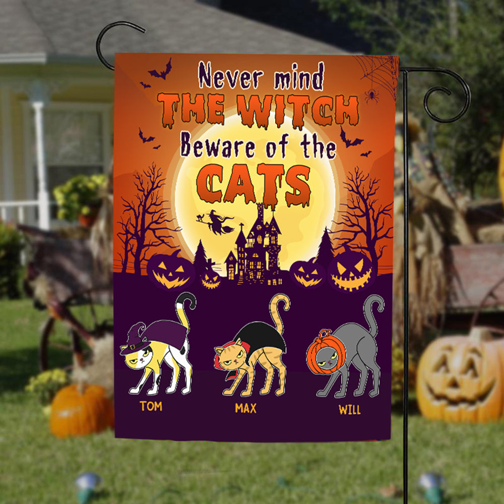 89Customized Never mind the Witch Beware of the cats Halloween Personalized Garden Flag