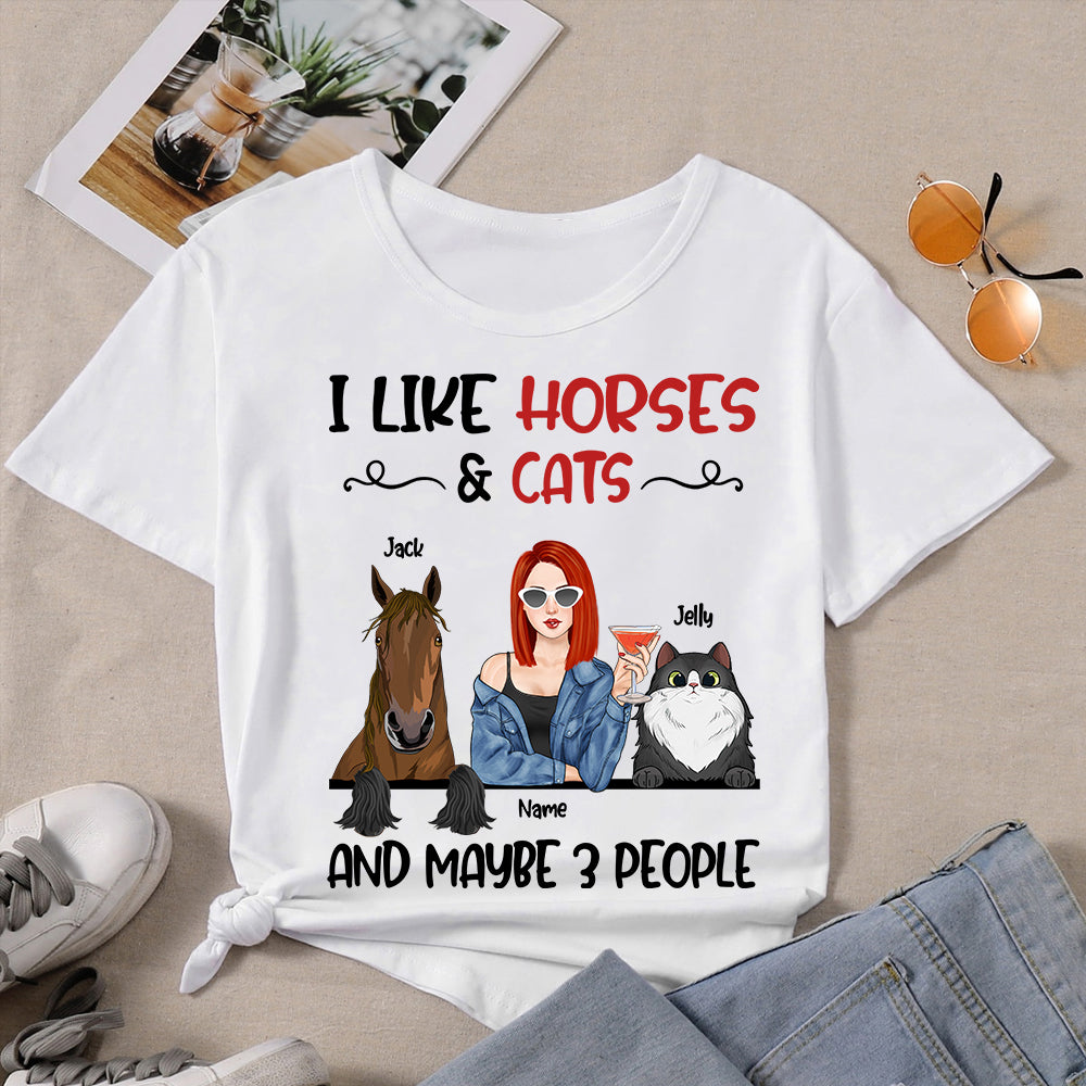 89Customized I like horses and cats and maybe 3 people personalized shirt