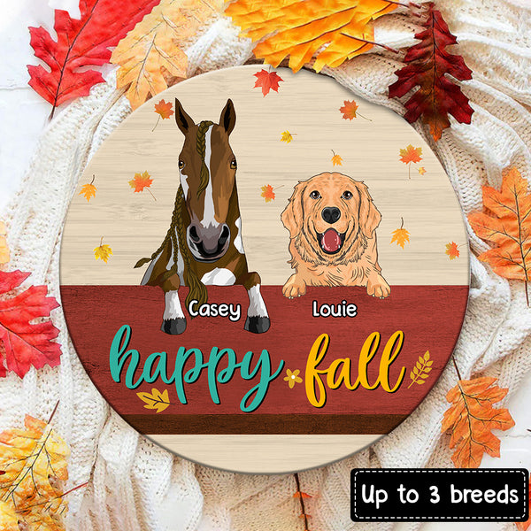 89Customized Fall Season Dogs And Horses Welcome Personalized Wood Sign
