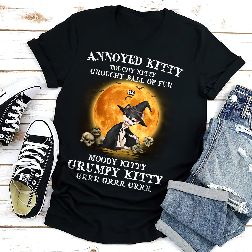 89Customized Annoyed Kitty Touchy Kitty Grouchy Ball of Fur Cat Lovers Personalized Shirt