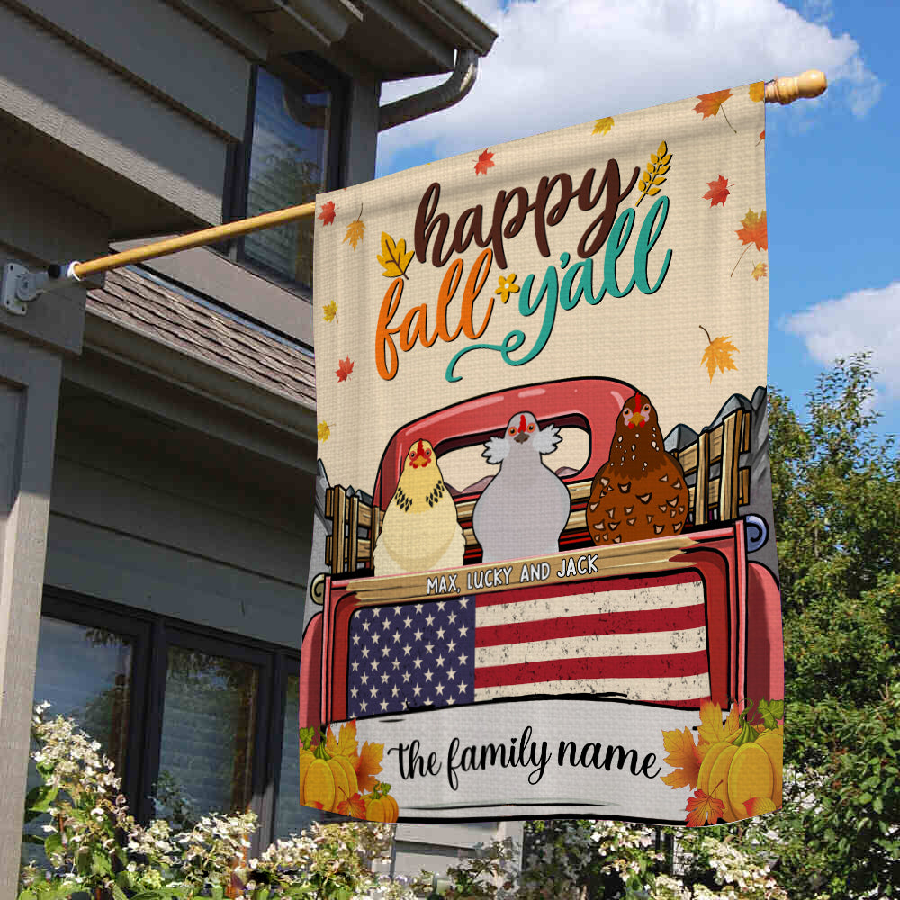 89Customized Happy Fall y'all chickens version personalized flag