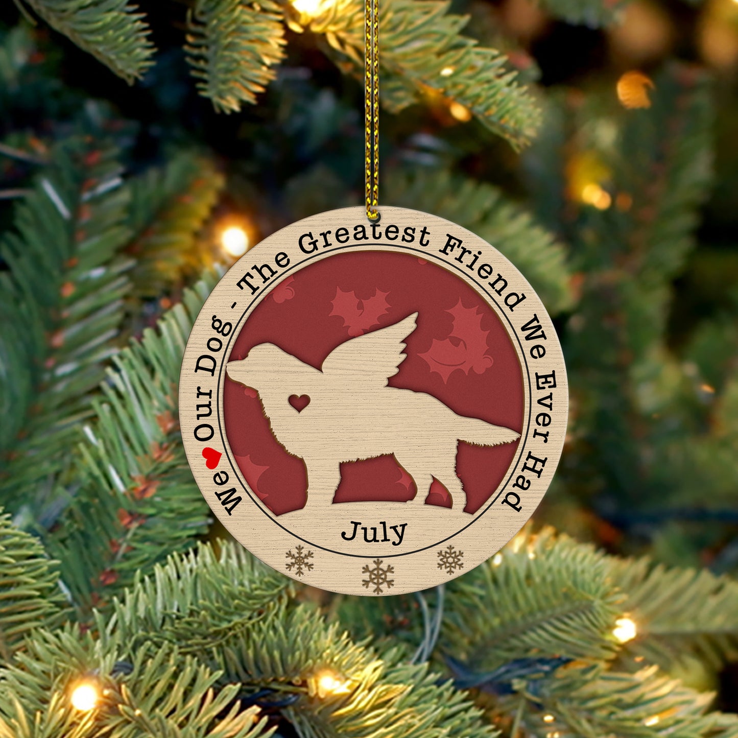 89Customized Memorial Dog Silhouette Personalized 2 Layered Wooden Ornament