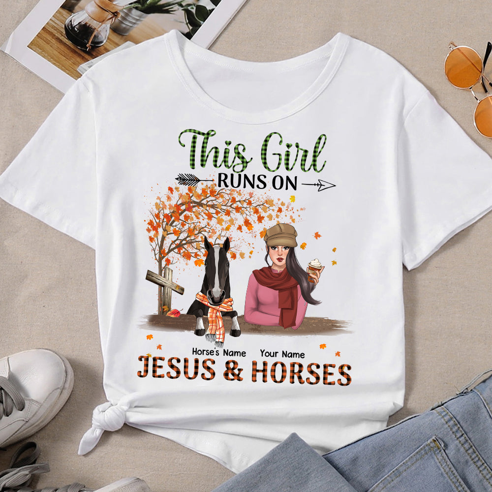 89Customized This girl runs on Jesus and Horses Autumn Customized Shirt