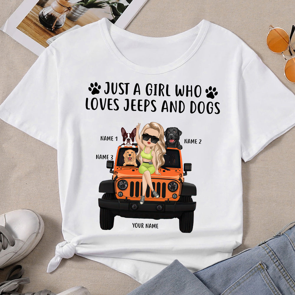 89Customized Just a girl who loves jeeps & dogs chibi jeep girl Customized Shirt