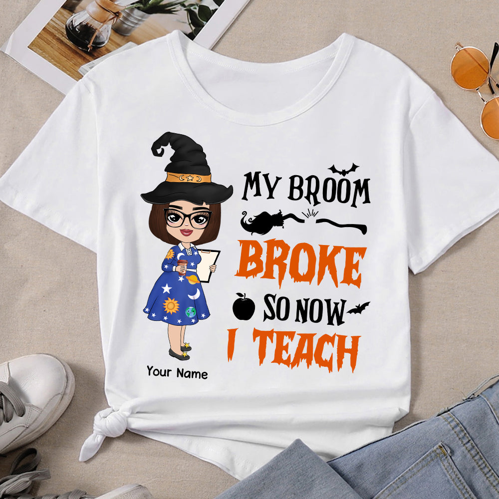 89Customized My broom broke so now I teach chibi witch halloween personalized shirt