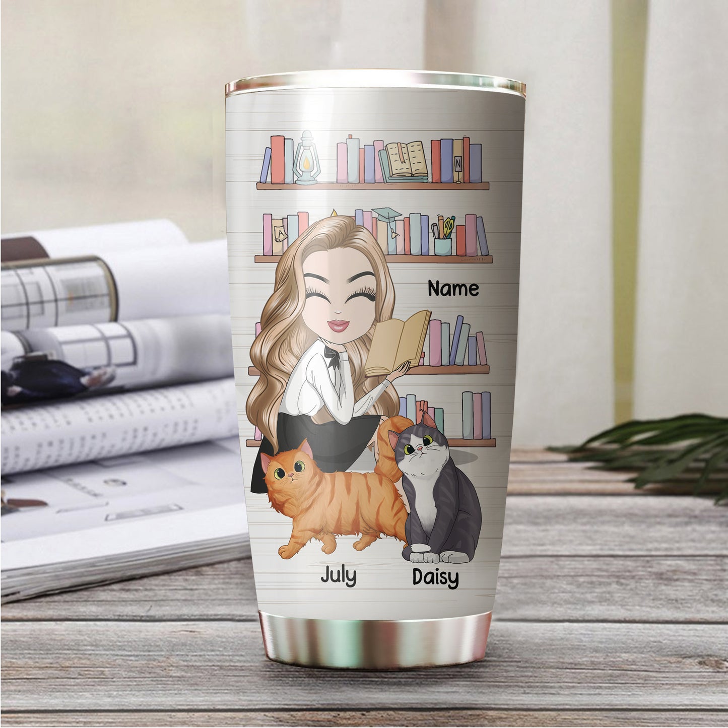 89Customized Easily distracted by books and cats Personalized Tumbler