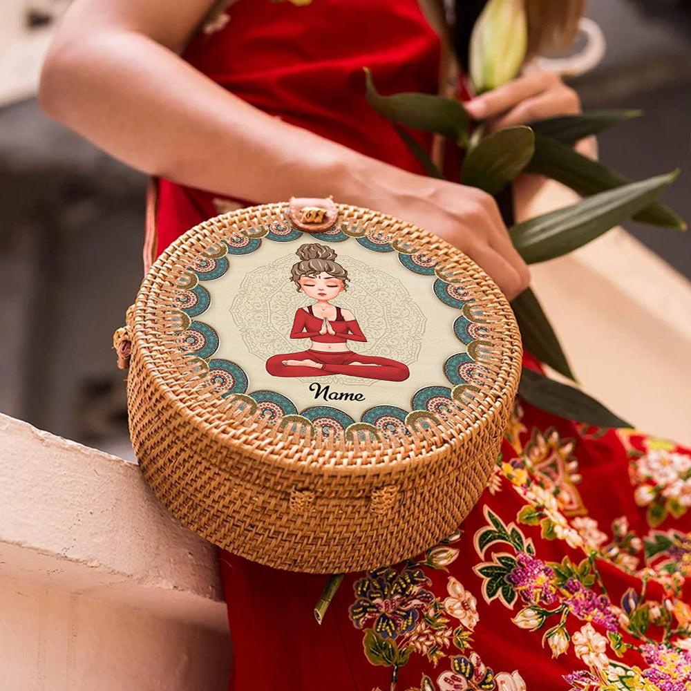 89 Customeized Yoga Meditation Mandala Personalized Rattan Straw Bag