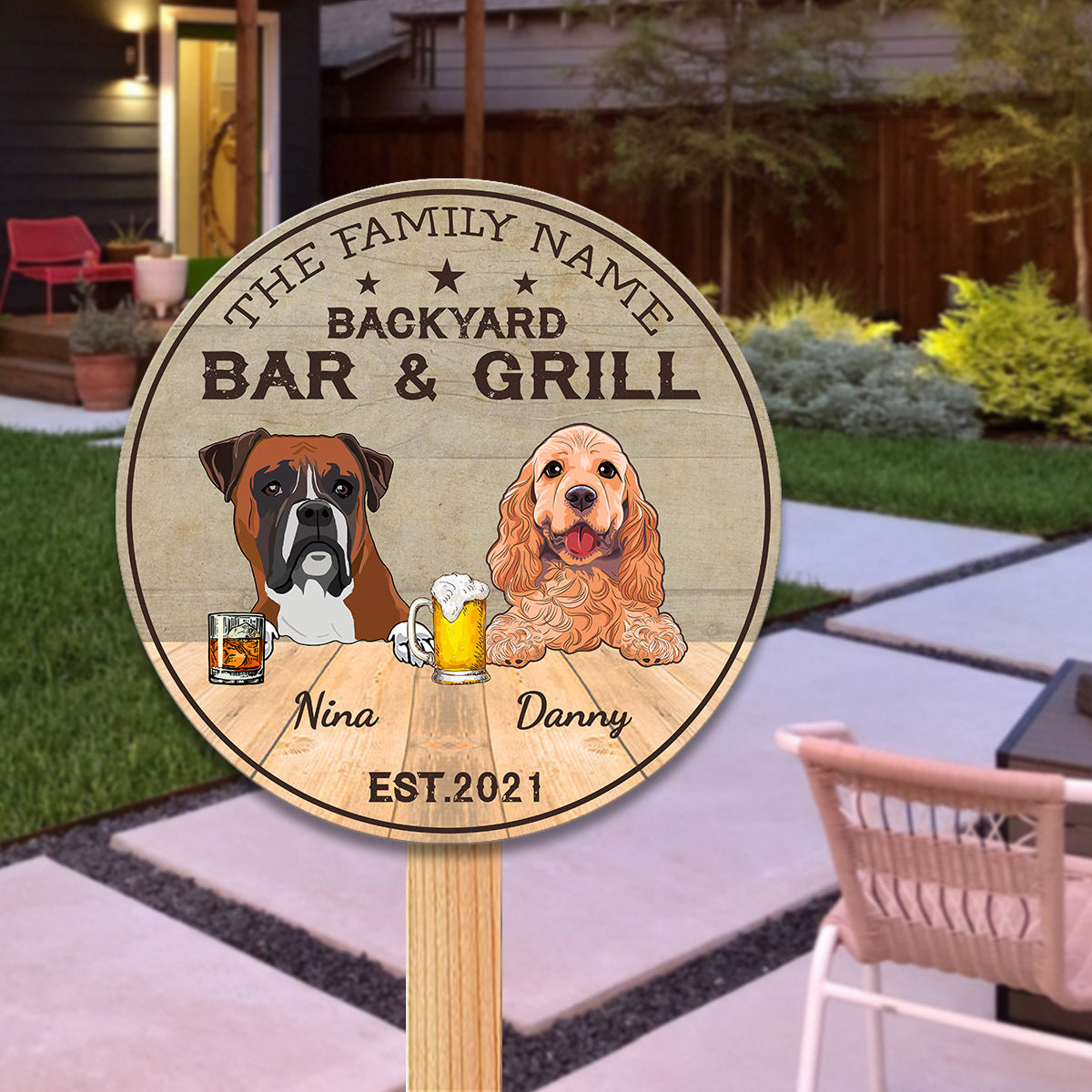 89Customized Backyard Bar & Grill Personalized Wood Sign up to 5 Dogs