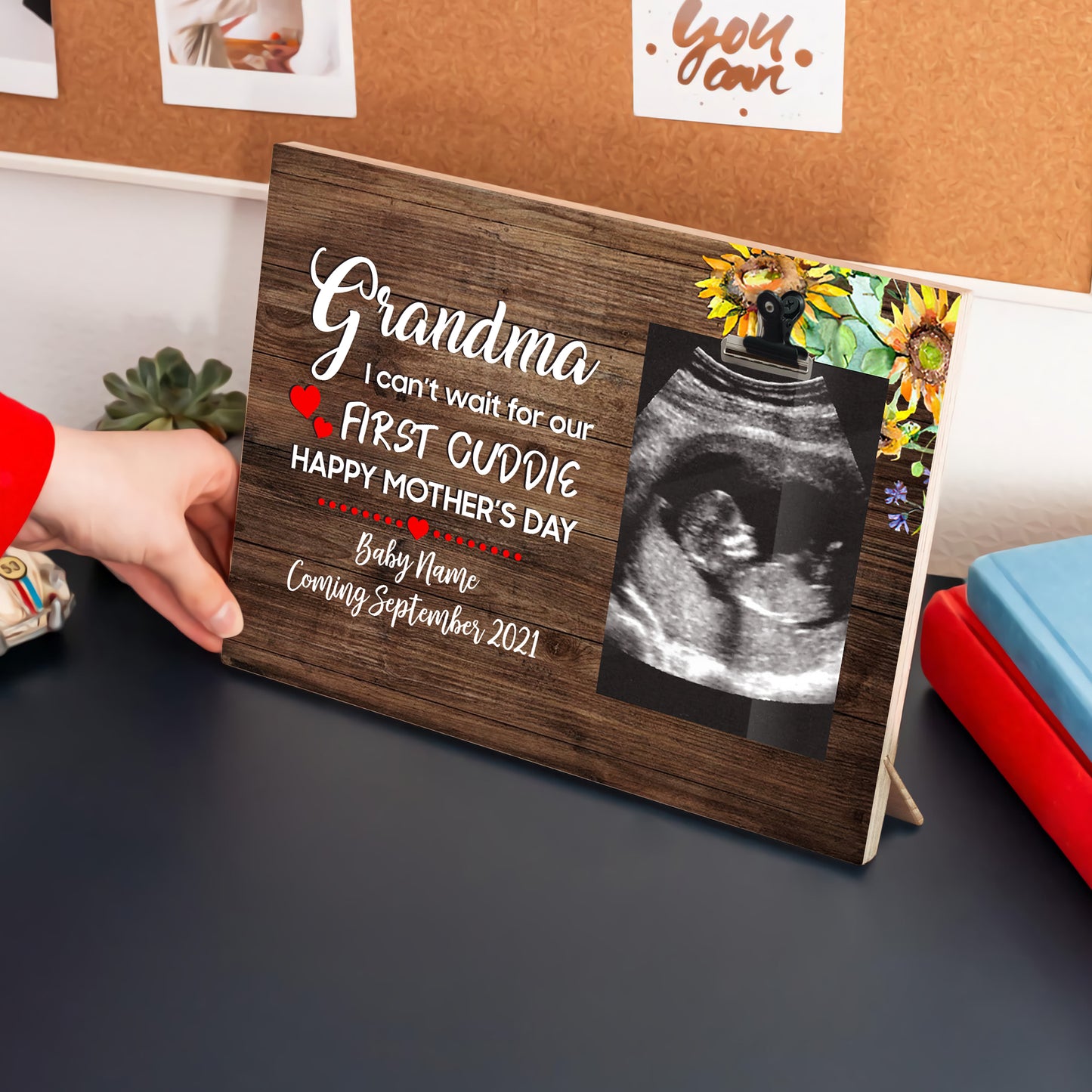 89Customized Grandma I can't wait for our first cuddle personalized photo clip frame