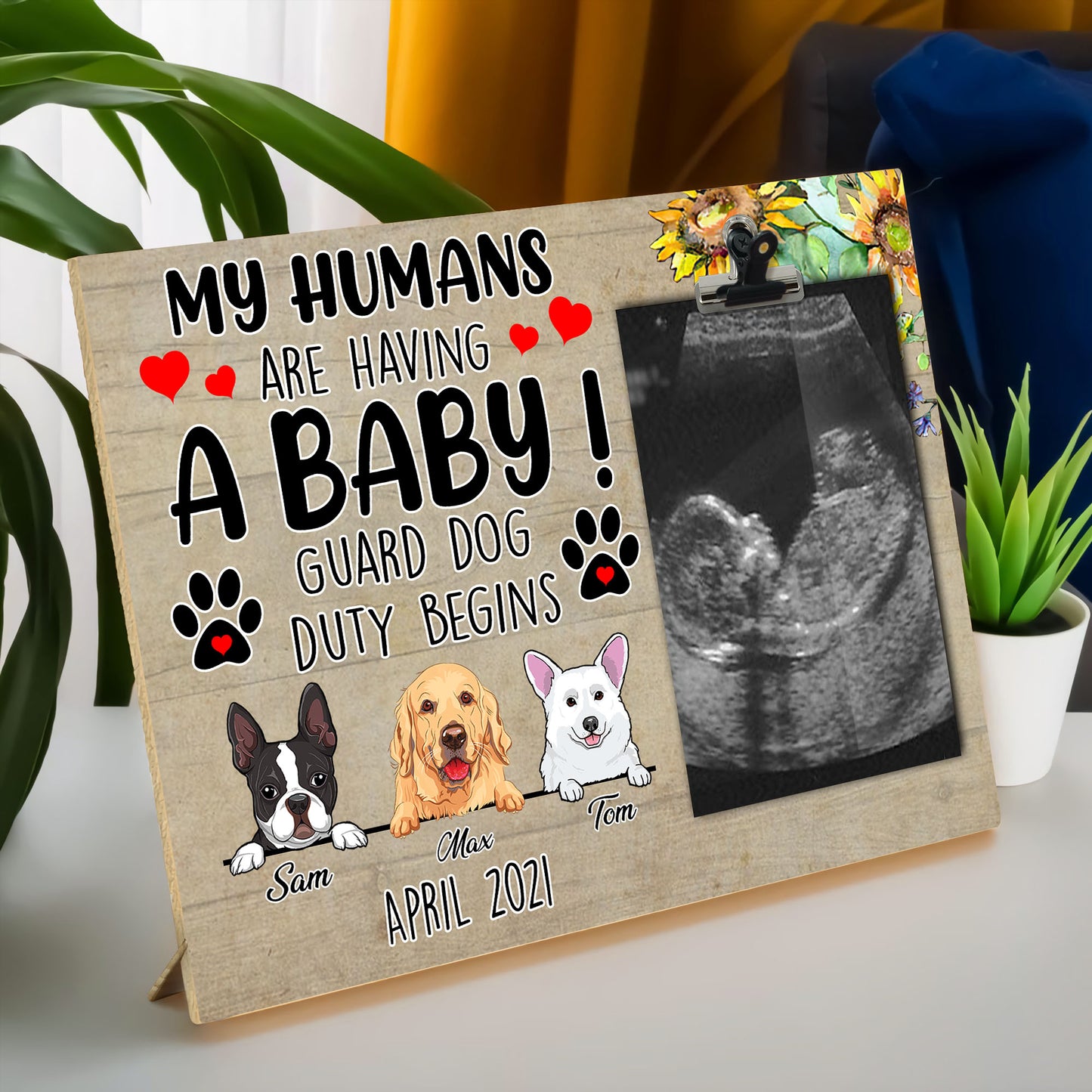 89Customized My humans are having a baby Guard dog duty personalized photo clip frame