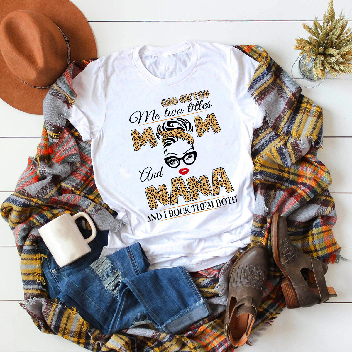 89Customized 2D Shirt Family Two Titles Mom Nana Leopard