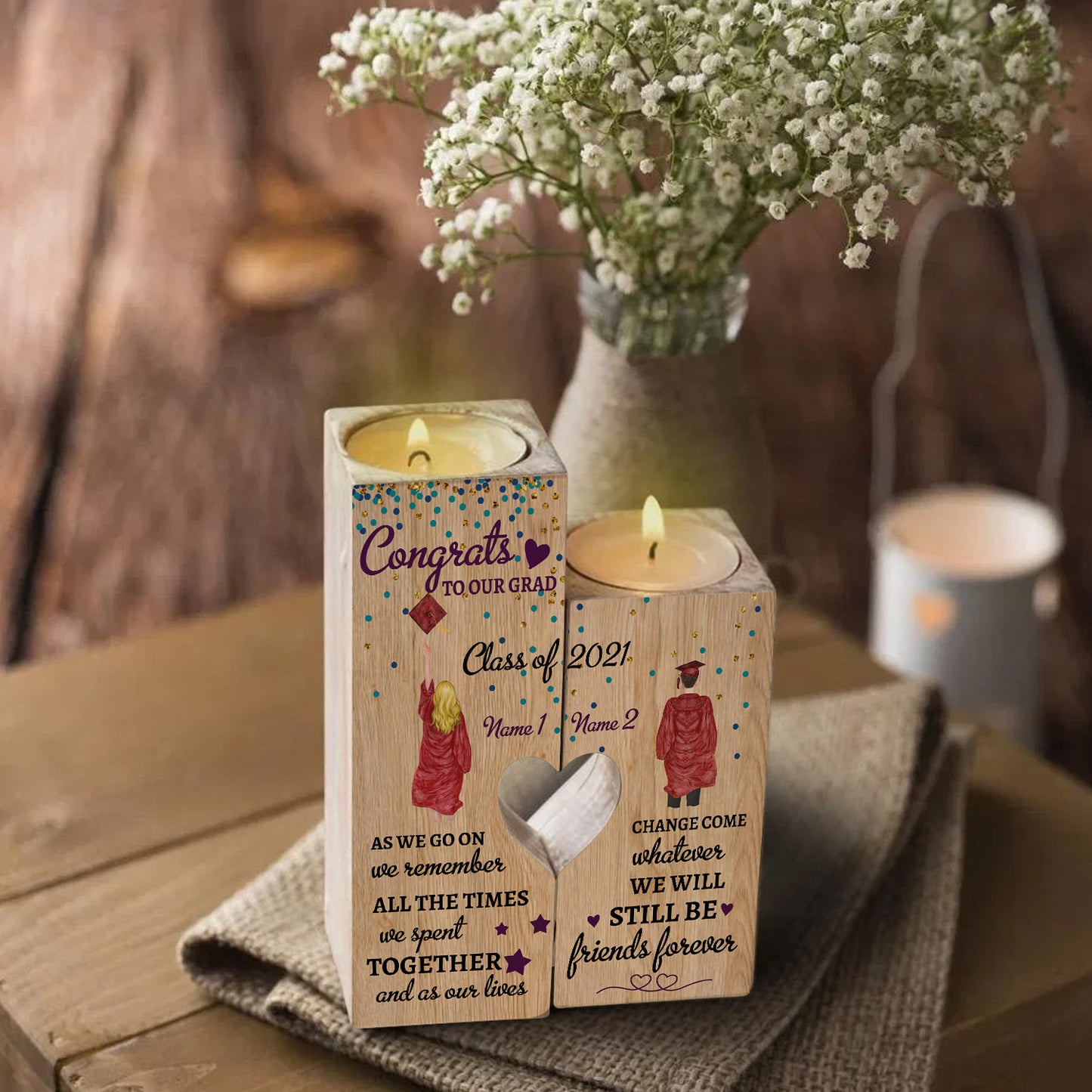89Customized Personalized Candle Holder As We Go On Boy Girl Bestie Graduation