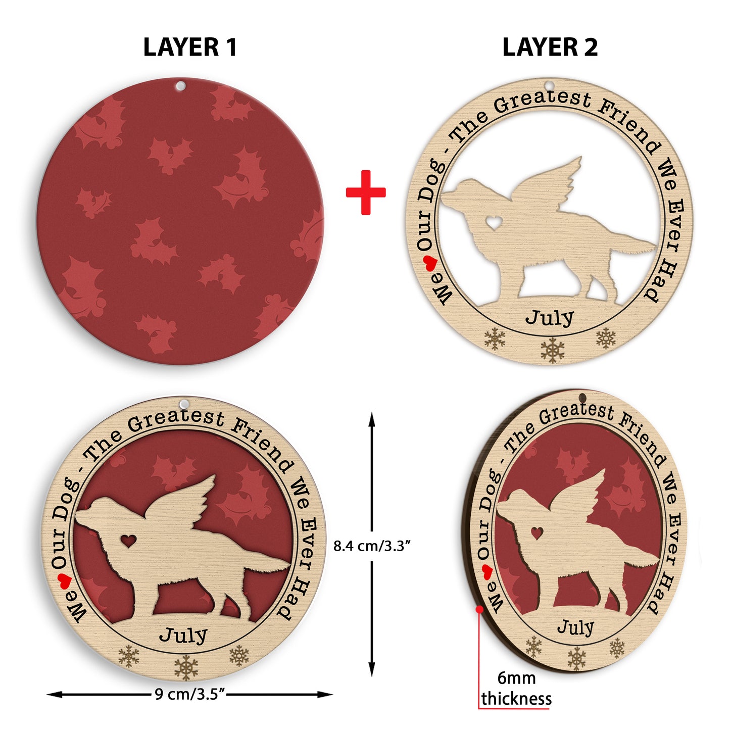 89Customized Memorial Dog Silhouette Personalized 2 Layered Wooden Ornament