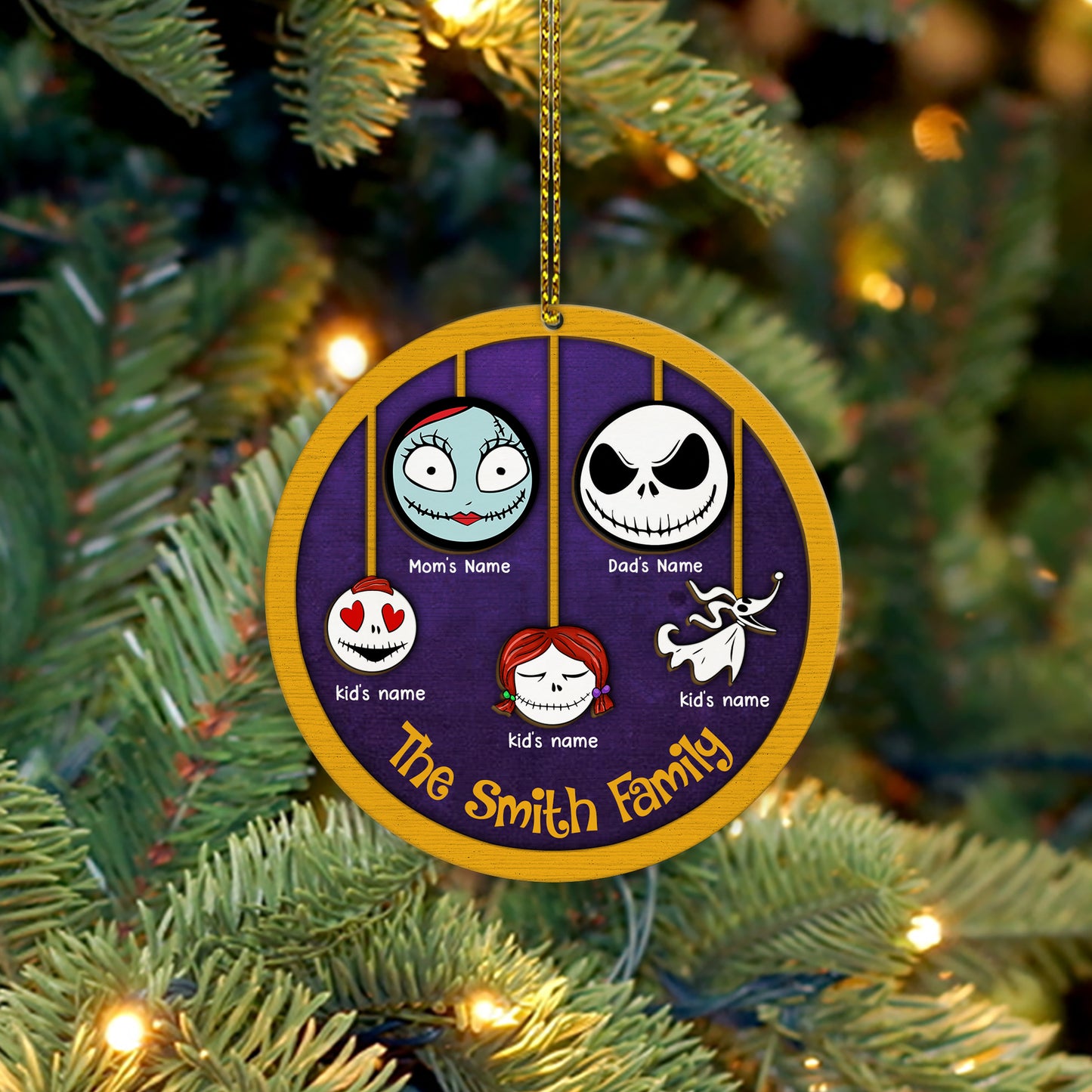 89Customized The nightmare family personalized layered wooden ornament