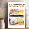 Personalized Poster Autumn Girl Reading Easily Distracted By Books And Cats