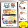 Personalized Poster Autumn Girl Reading Once Upon a Time There Was A Girl Who Really Loved Books And Cats