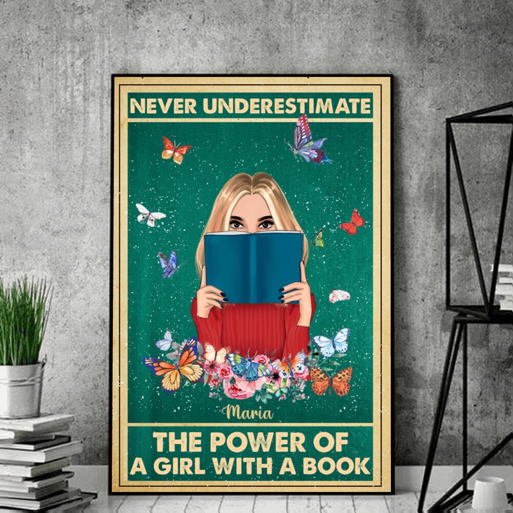 Personalized Poster Butterfly Reading Girl Never Underestimate The Power Of A Girl With A Book
