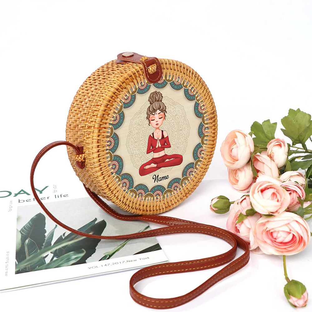 89 Customeized Yoga Meditation Mandala Personalized Rattan Straw Bag