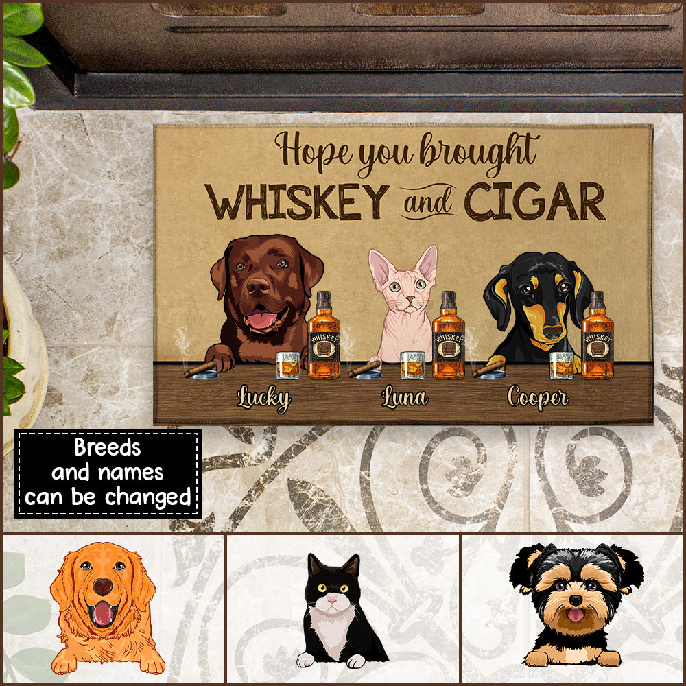 89Customized Hope you brought whiskey and cigar personalized doormat