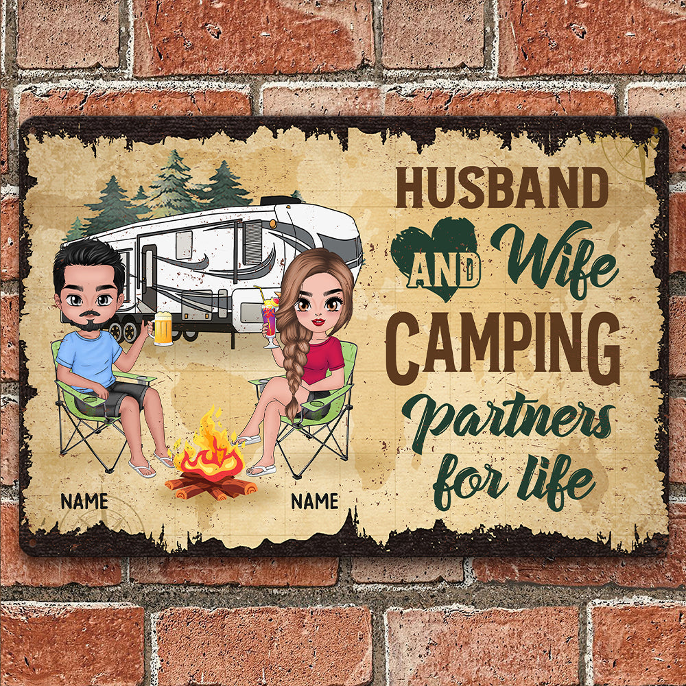 89 Customeized Husband & Wife Camping partners for life Doll Camping Couple Ver.2 Personalized Metal Sign