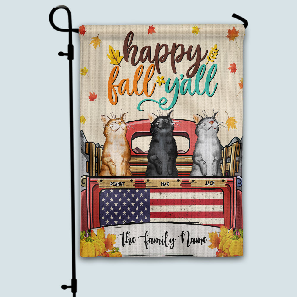 89Customized Happy Fall Y'all Cats Personalized Garden Flag