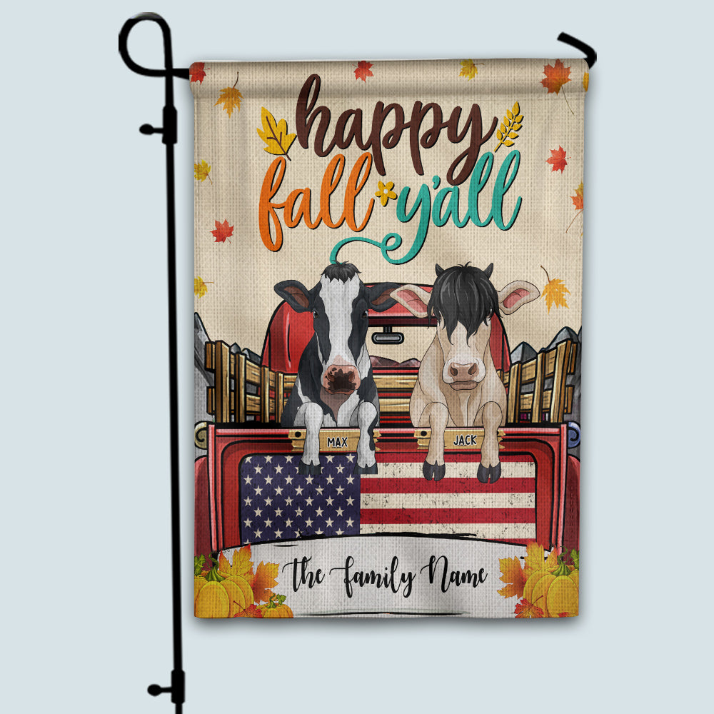 89Customized Happy Fall Y'all cow version personalized flag