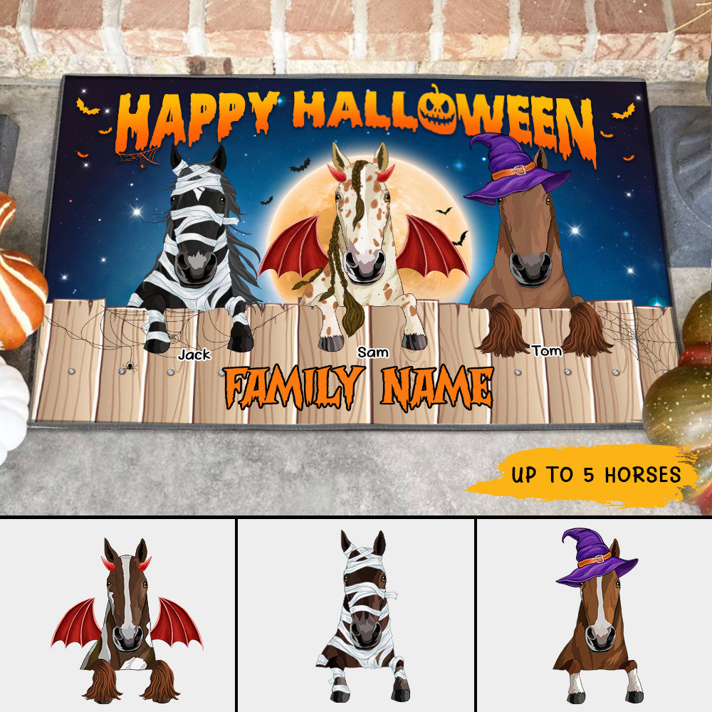89Customized Happy Halloween Horses Personalized Doormat
