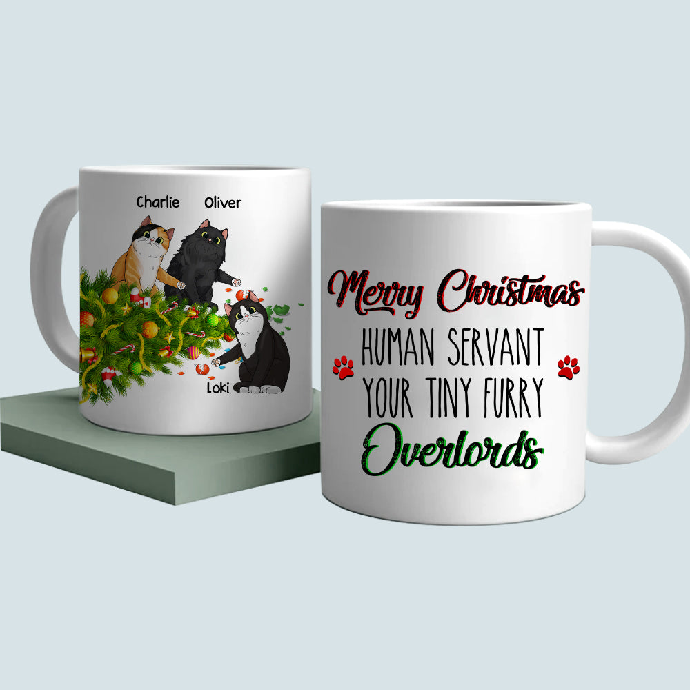 89Customized Merry Christmas human servant your tiny fury overlords personalized mug
