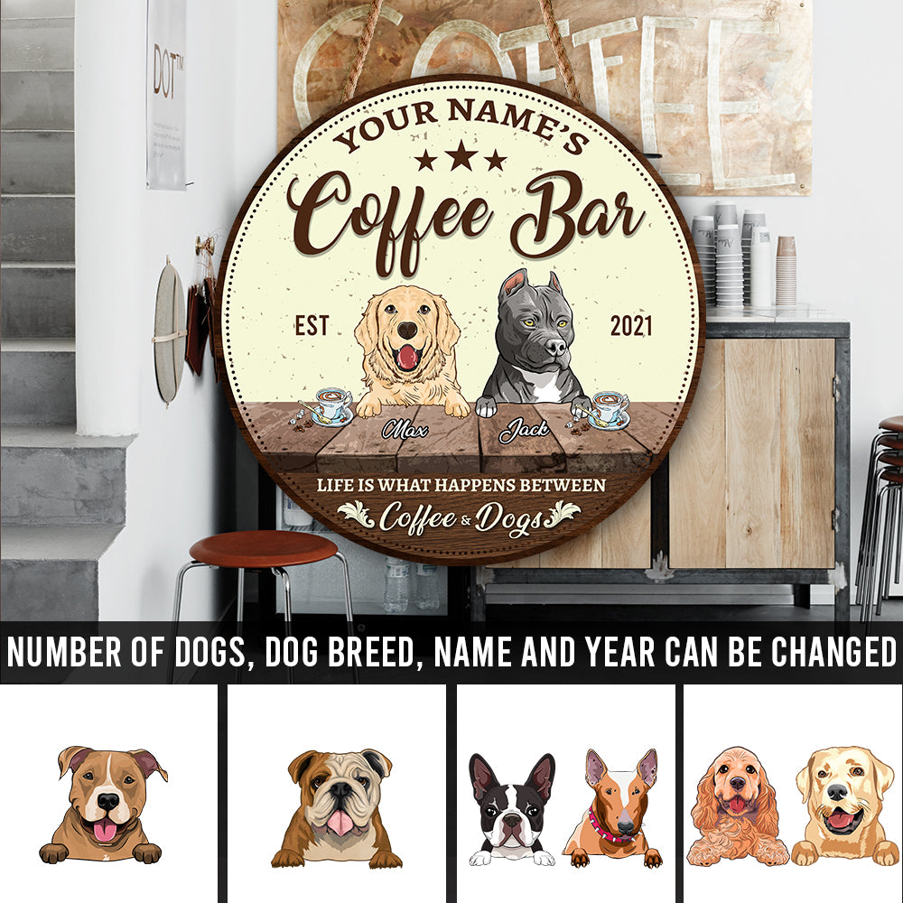 89Customized Life is what happens between coffee and dog Customized Wood Sign