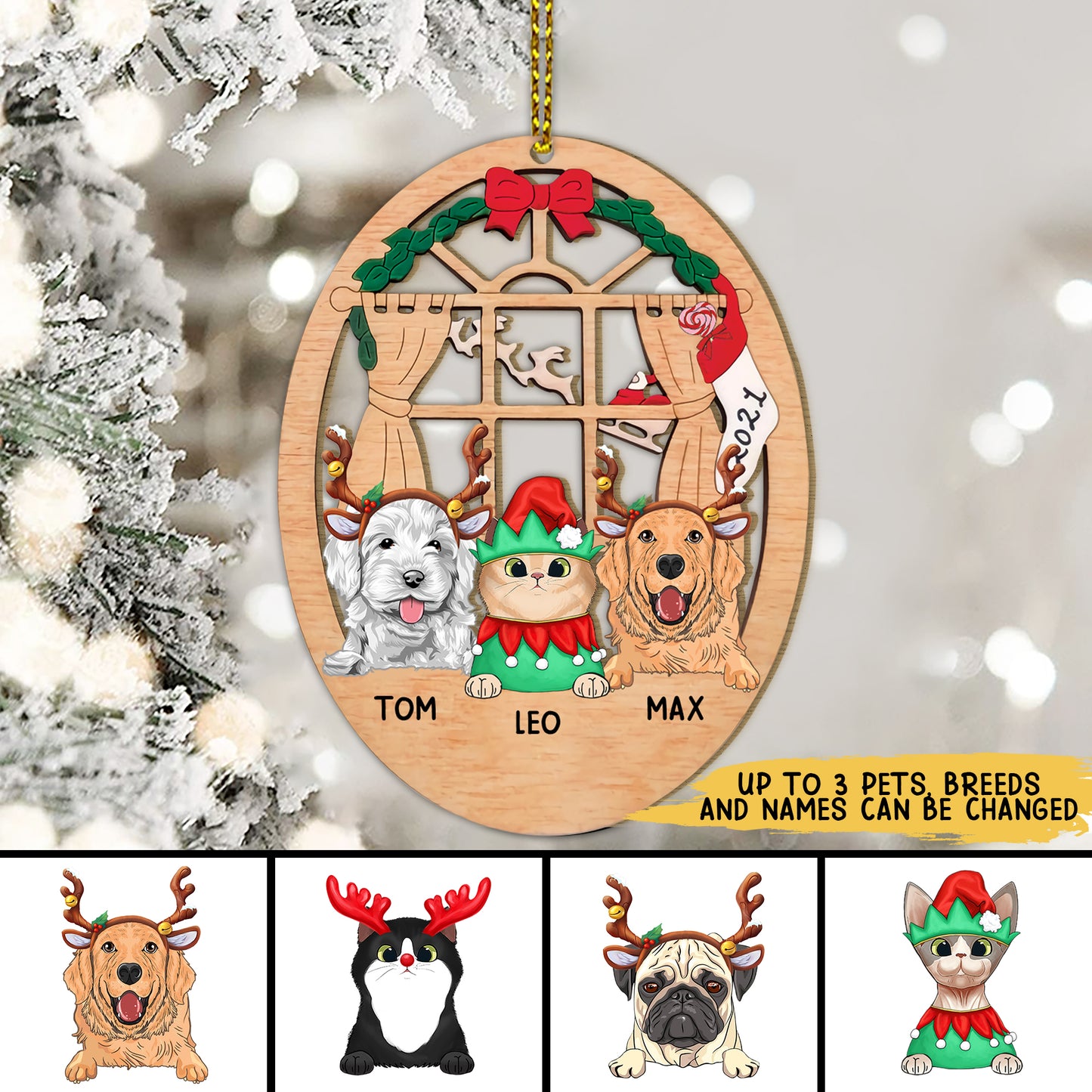 89Customized Christmas Window Cat Dog Personalized Ornament