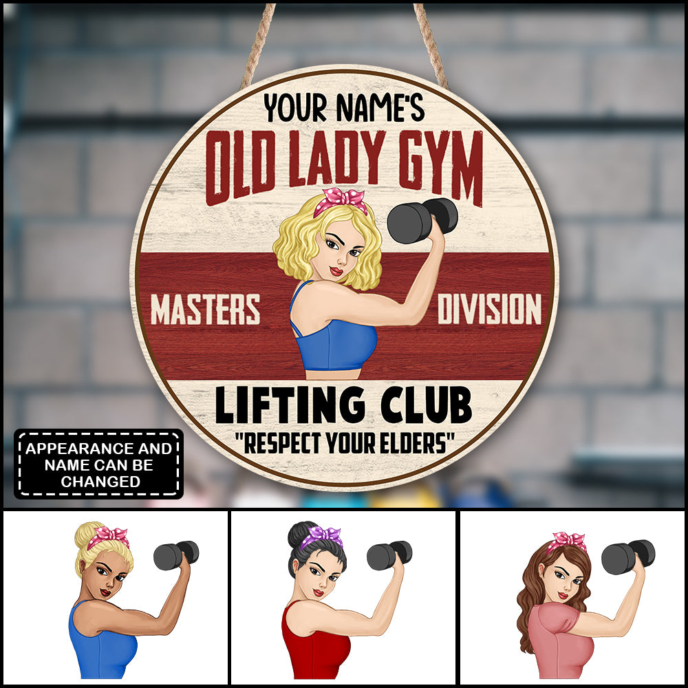 89Customized Old lady gym Customized Wood Sign
