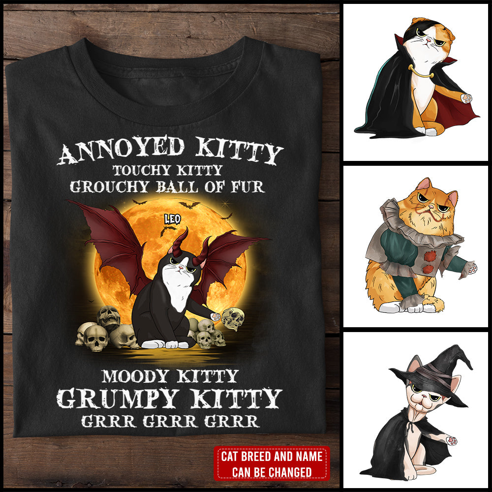 89Customized Annoyed Kitty Touchy Kitty Grouchy Ball of Fur Cat Lovers Personalized Shirt