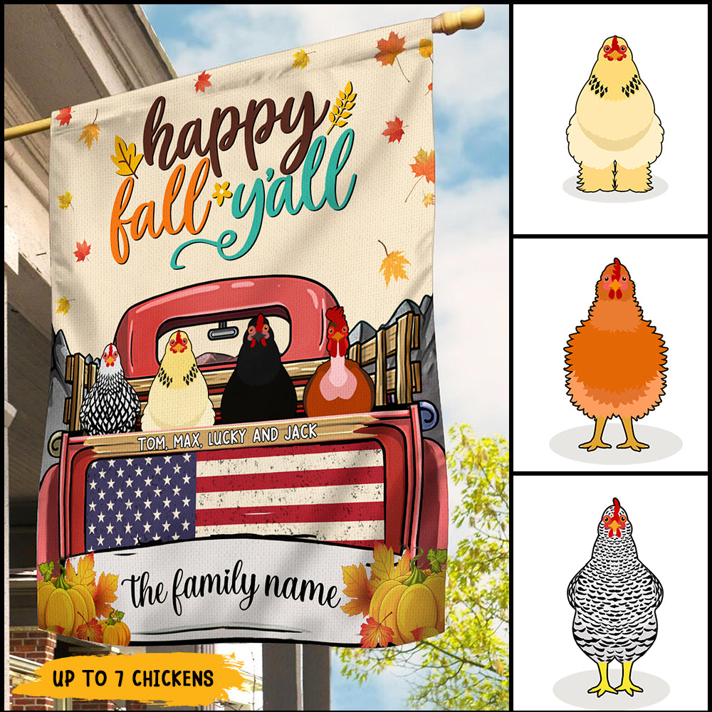 89Customized Happy Fall y'all chickens version personalized flag
