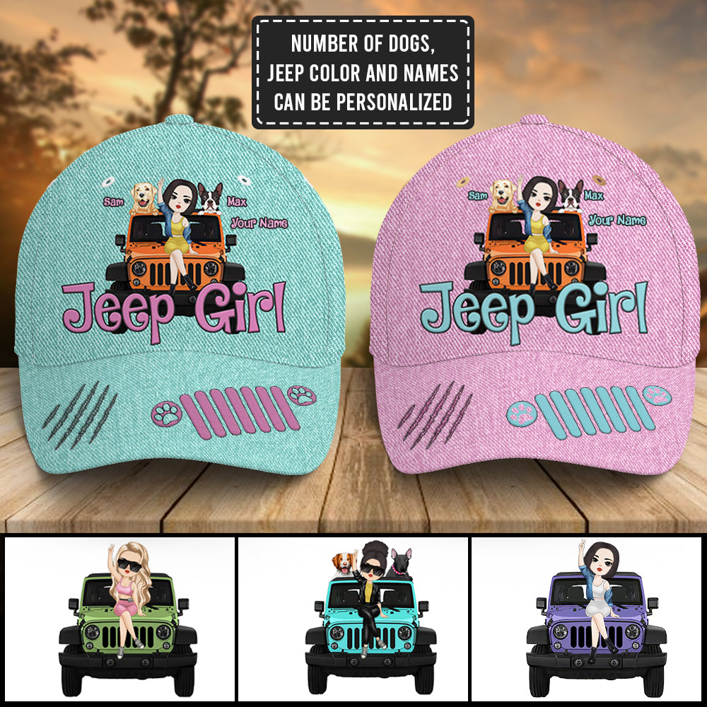 89Customized Jeep Girl Chibi & dog Customized Cap