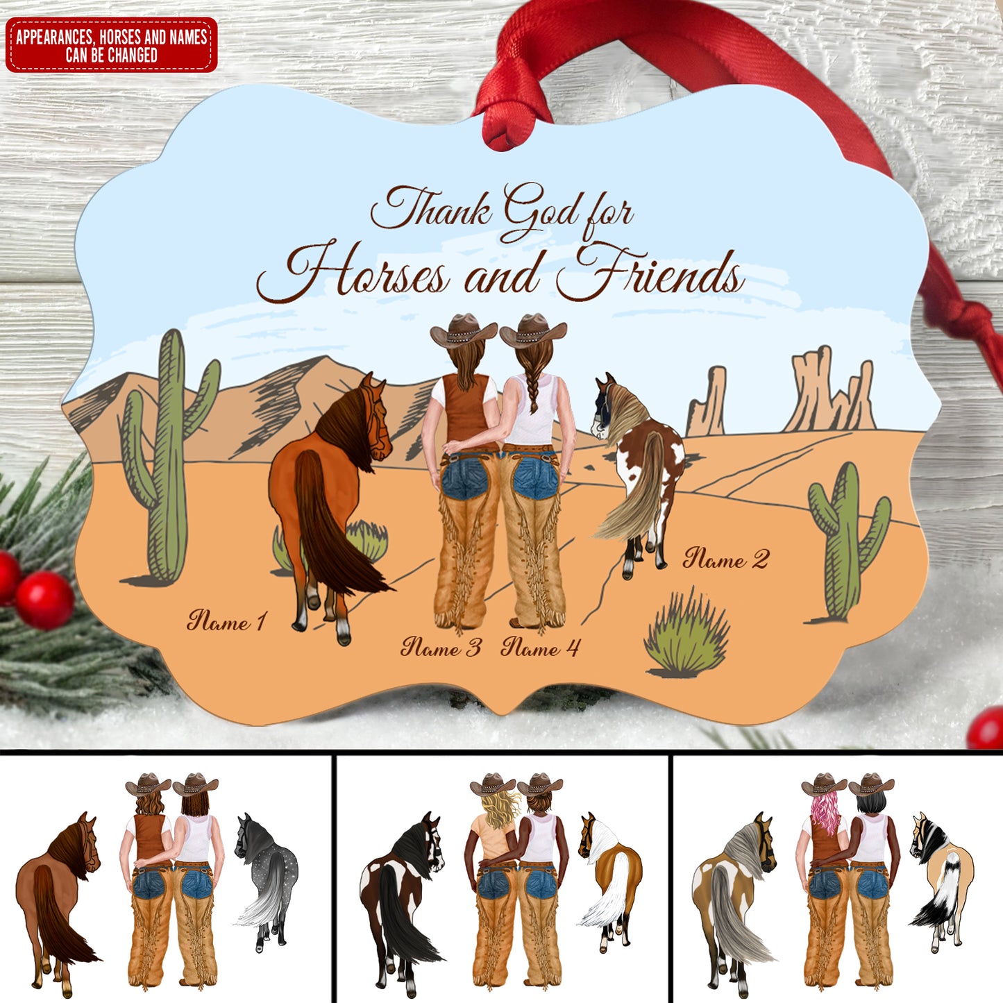 89Customized Thank God For Horses And Friends Western Girls Personalized One Sided Ornament
