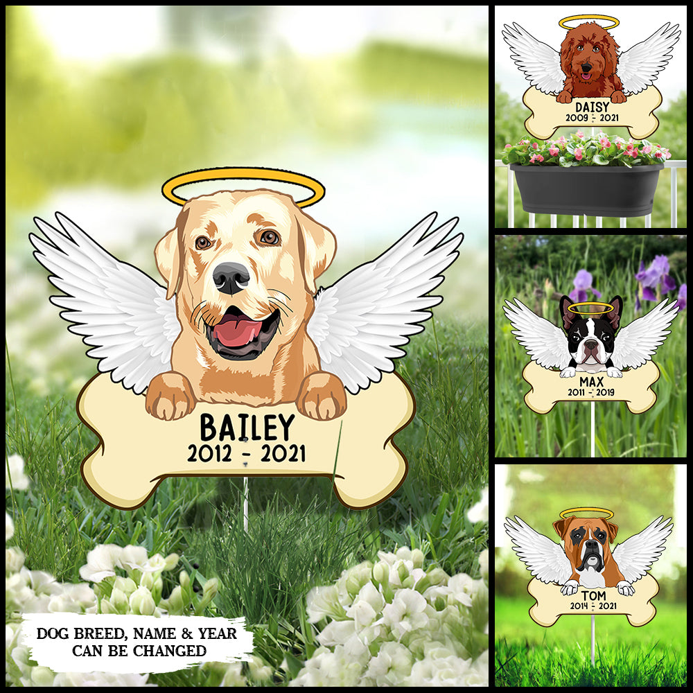 89Customized Dog Memorial Angel Dog With Bone Metal Garden Art