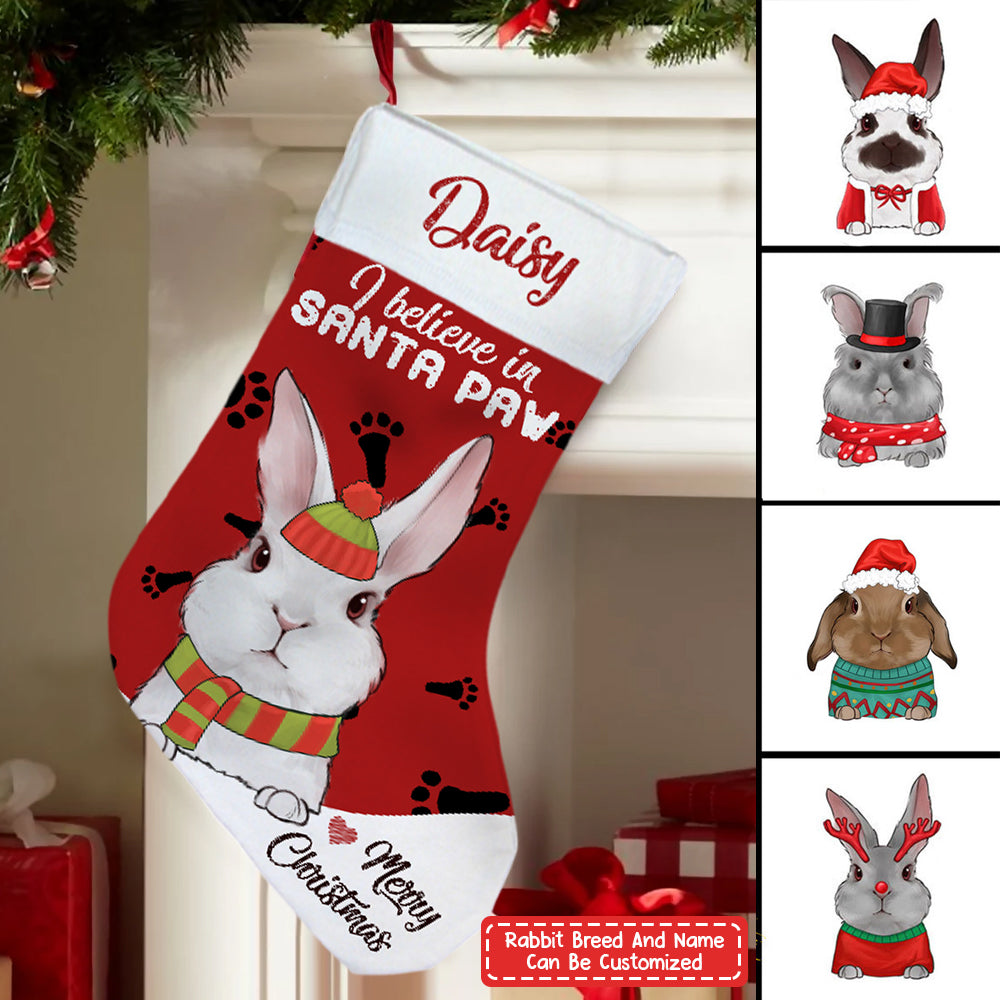 89Customized I Believe In Santa Paw Rabbits Personalized Christmas Stocking
