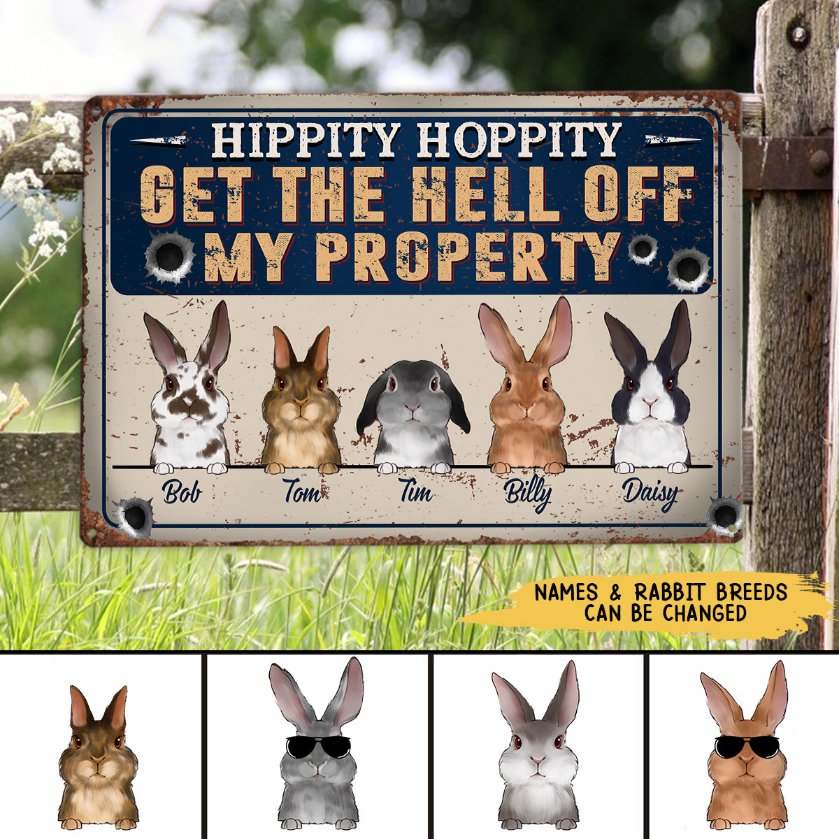 89Customized Hippity Hoppity Get the hell off my property Rabbit Lovers Personalized Printed Metal Sign