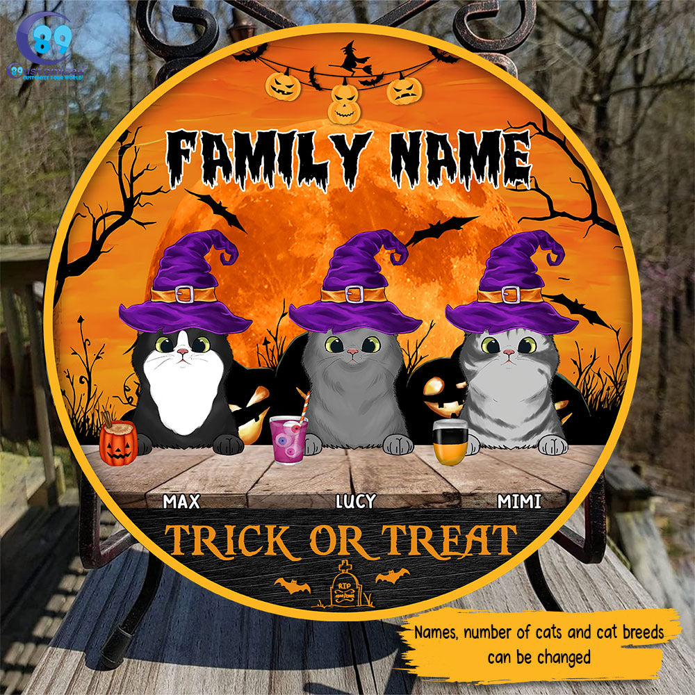 89Customized Trick or Treat Halloween Cats Personalized Wood Sign