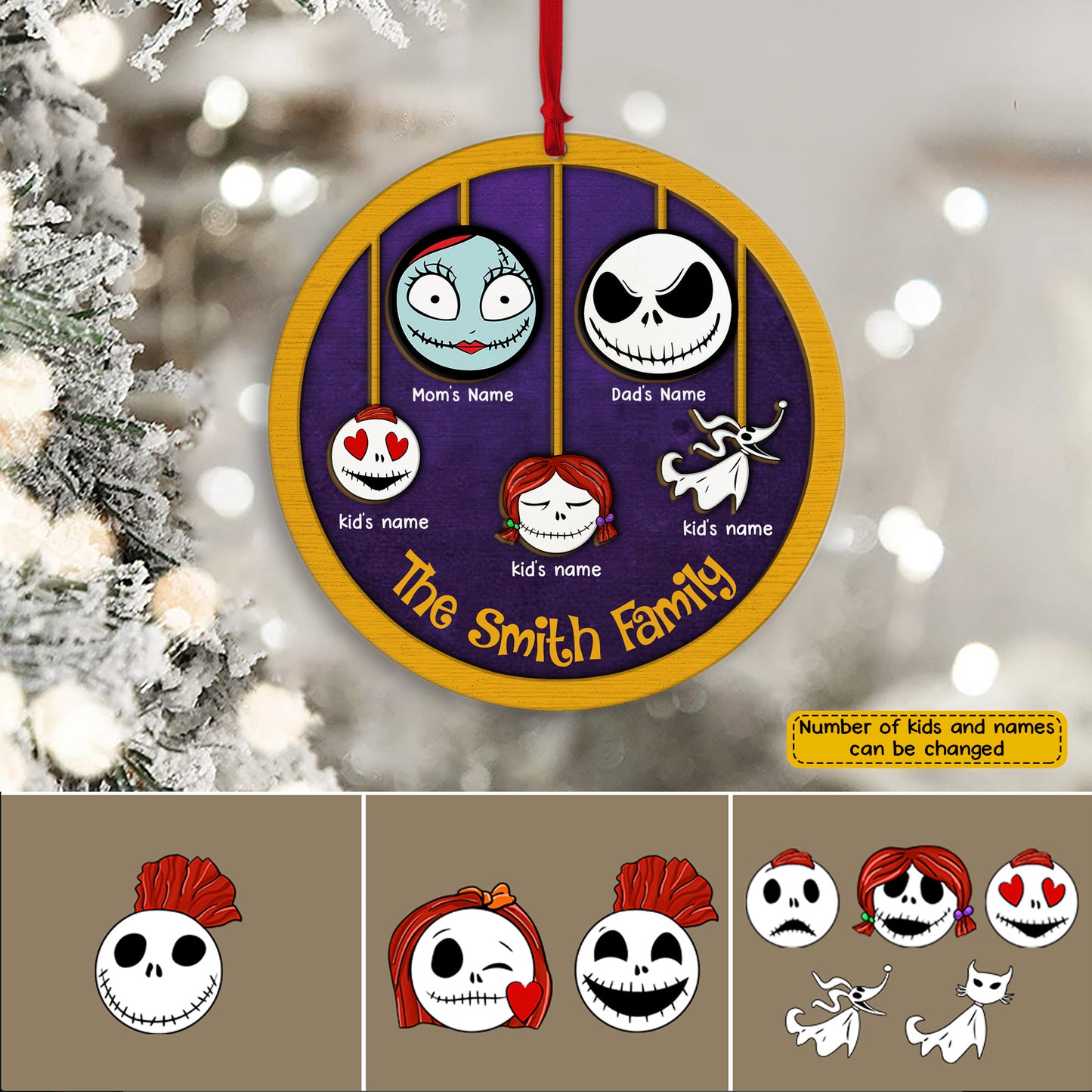 89Customized The nightmare family personalized layered wooden ornament