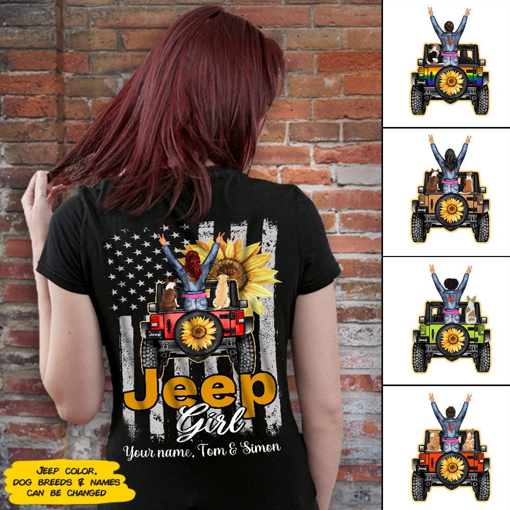89Customized Personalized 2D Shirt Back Jeep Girl American Flag Dog