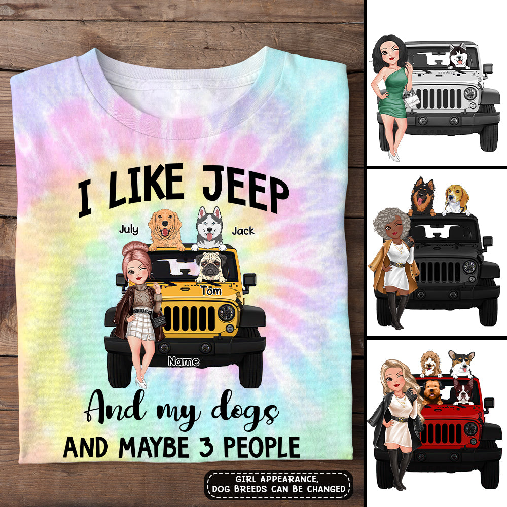 89Customized I Like Jeep and my dogs and maybe 3 people 2 Tie Dye Customized 3D Fullfilled Shirt