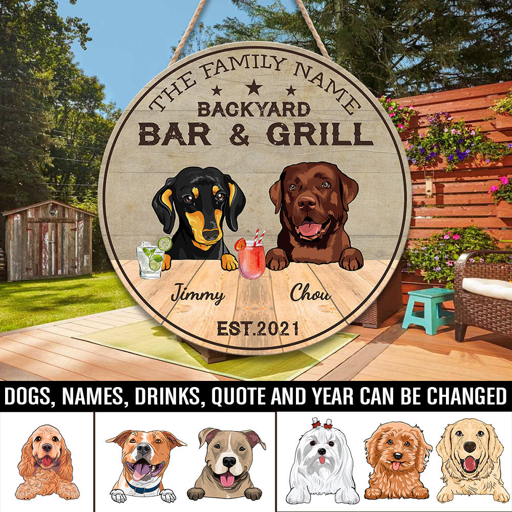 89Customized Backyard Bar & Grill Personalized Wood Sign up to 5 Dogs