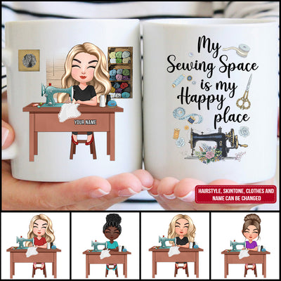 89Customized My sewing space is my happy place chibi personalized mug