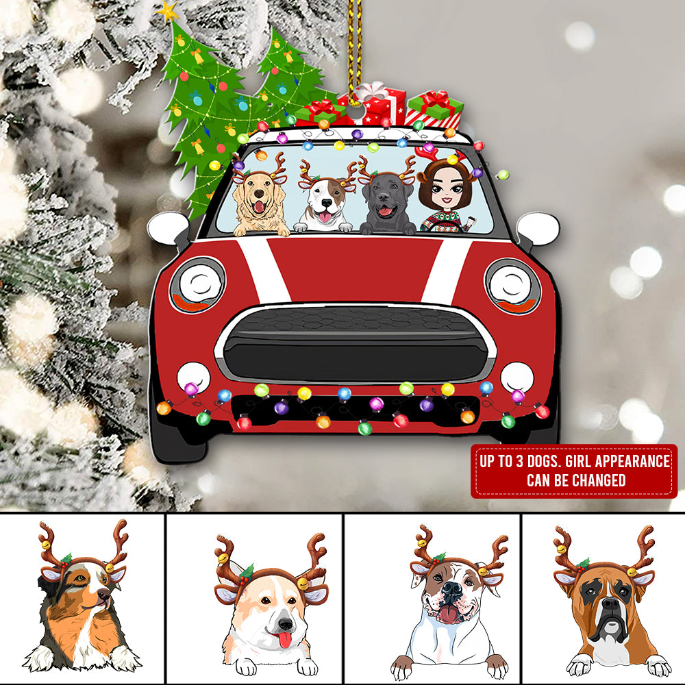 89Customized Christmas Mini Girl And Dogs Personalized Ornament