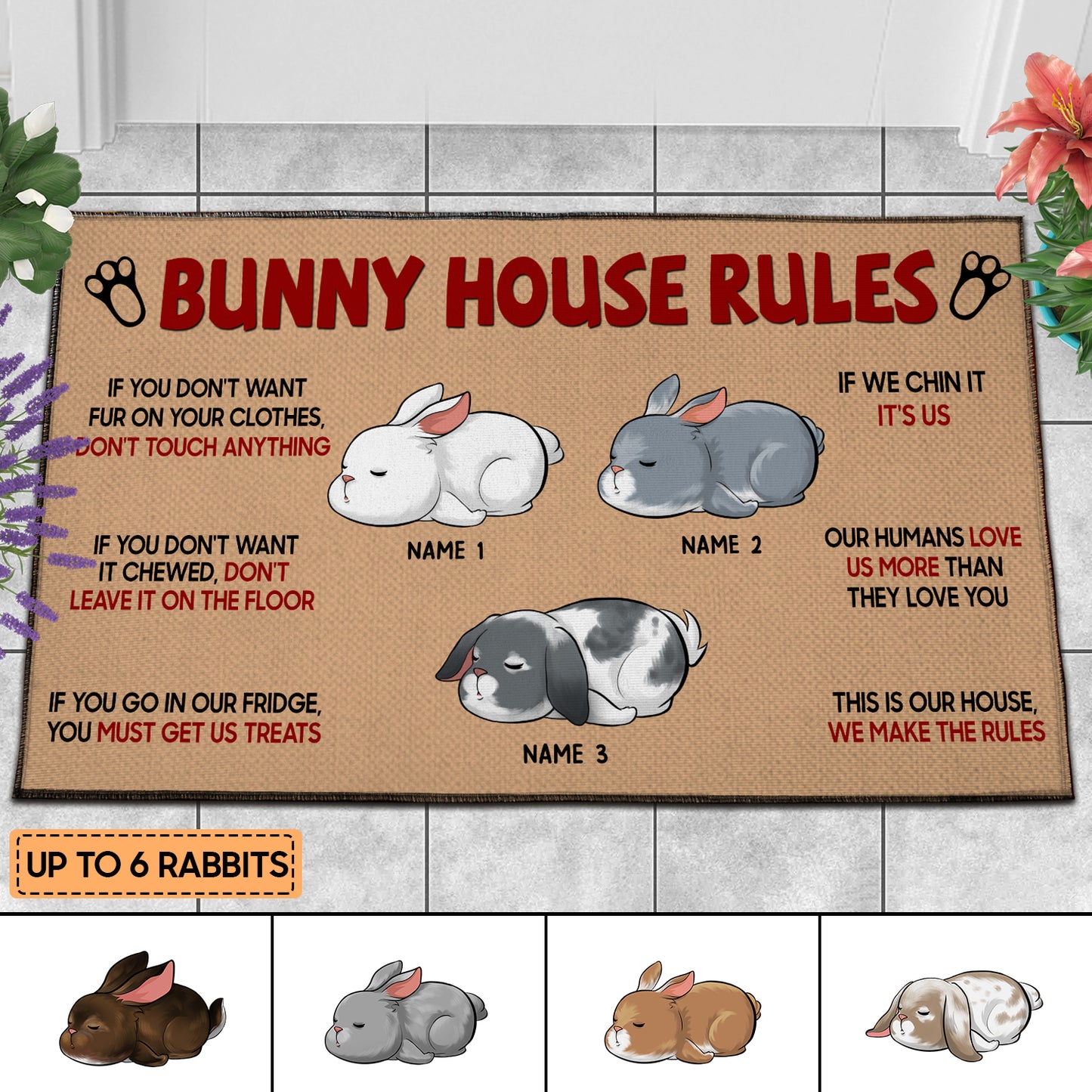 89Customized Bunny House Rules Rabbits Personalized Doormat